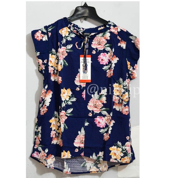 Buffalo Ladies' Flutter Sleeve Floral Top in BLue - Picture 2 of 5